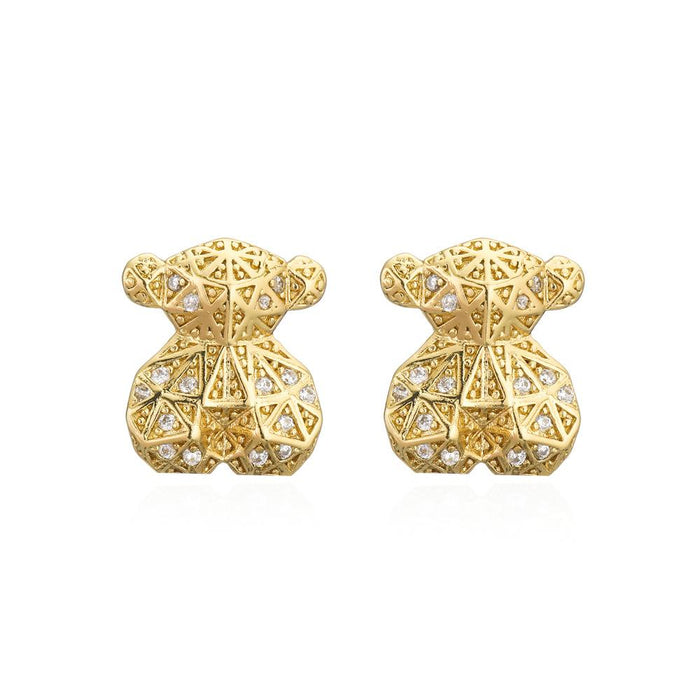 New Gold Color Zircon Animal Collection Bear Earrings