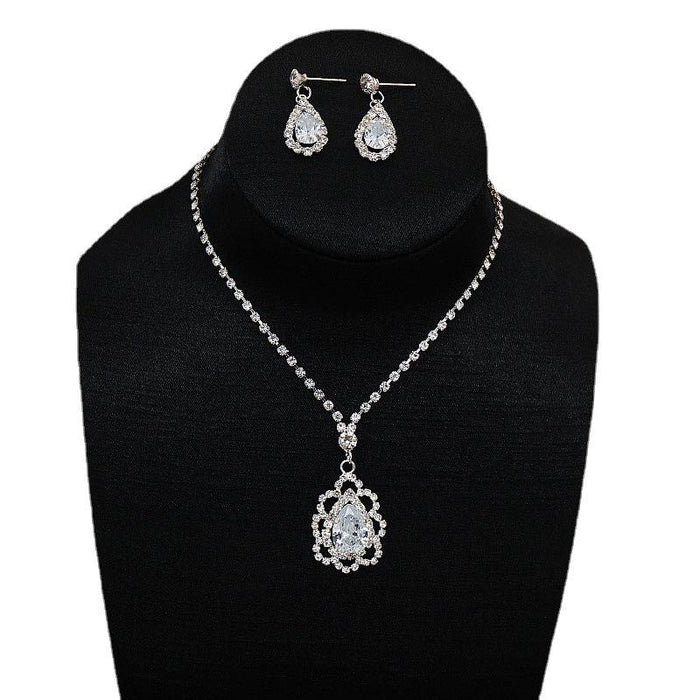 Waterdrop Zircon Pendant Women's Necklace Earrings Set