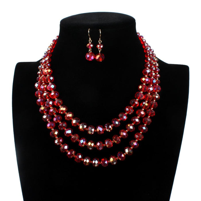 Women's jewelry retro multi-layer exaggerated Glass Crystal Necklace