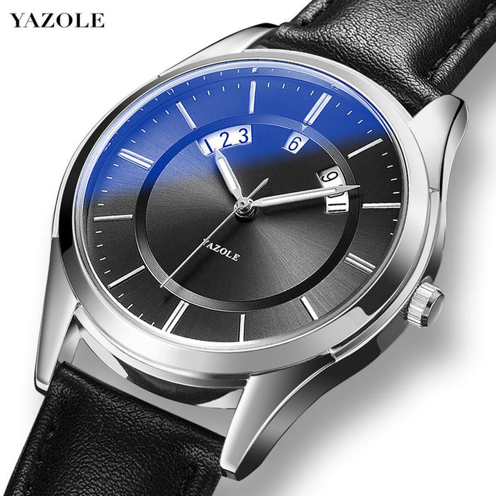 Yazole Fashion Calendar Waterproof Watch Men Leather Band Clock
