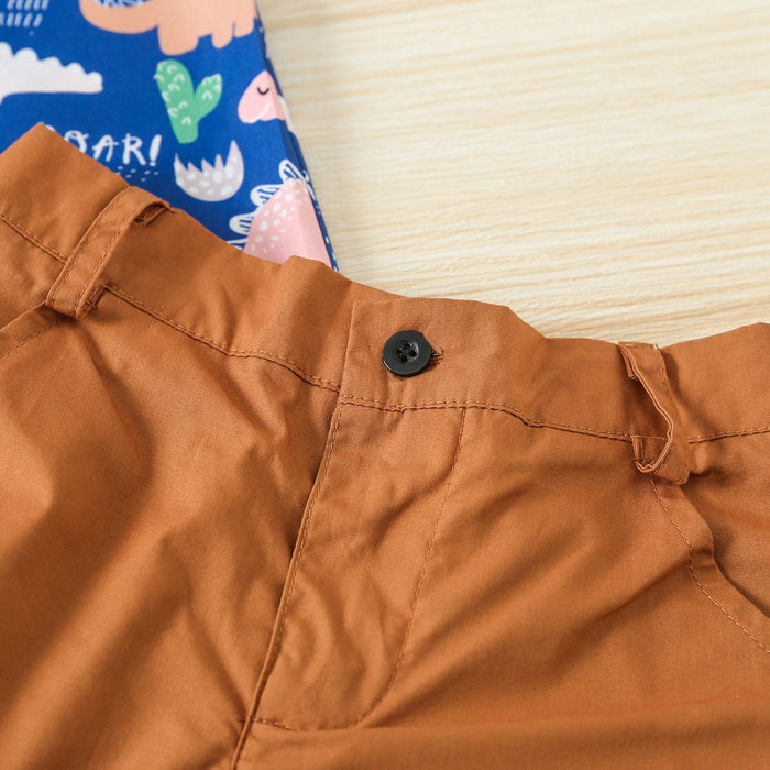 Boy's Dinosaur Printed Short Sleeved Shirt Two-piece Set
