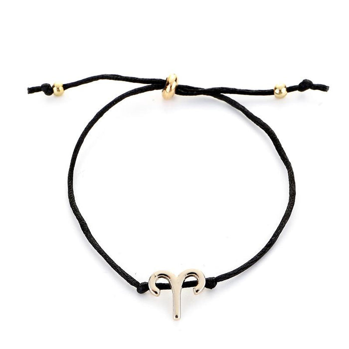 Twelve Constellations Bracelet Constellation Card Adjustable Black Rope Bracelet