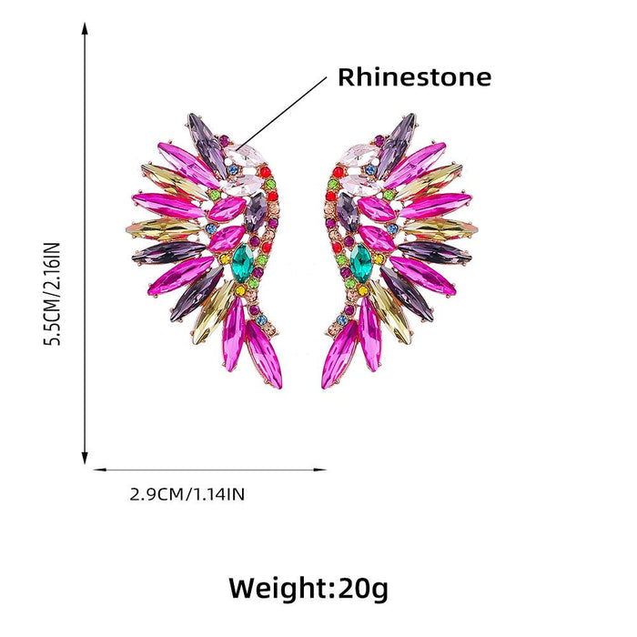 Women's Colored Rhinestone Fan-shaped Wing Earrings