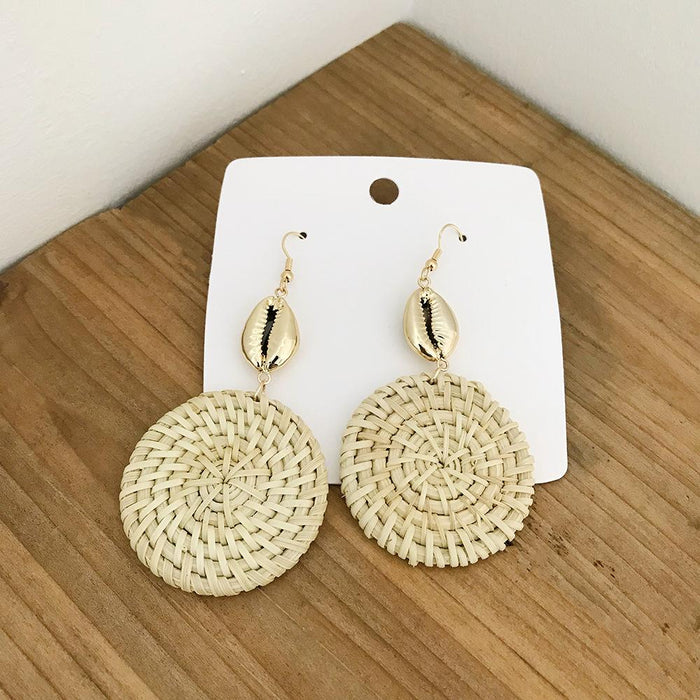 Geometric Solid Circular Hand Woven Conch Earrings