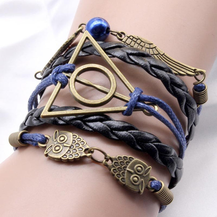 60Pcs Vintage Owl Wings Leather Rope Bracelet
