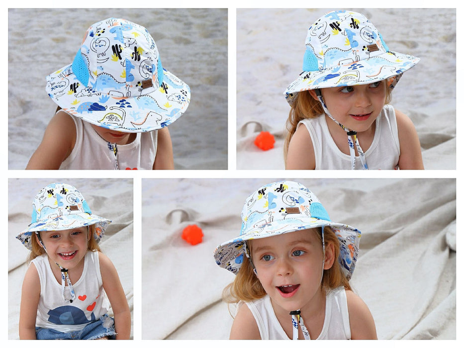 Cartoon Dinosaur UPF50 + Outdoor Children's Shawl Fisherman Hat