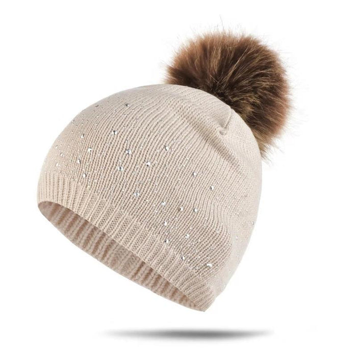 Fashion Rhinestone Inlay Solid Color Baby Pompom Hat