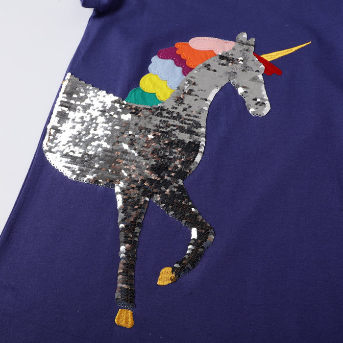 Thermochromic Sequin one horned horse short sleeved girls dress