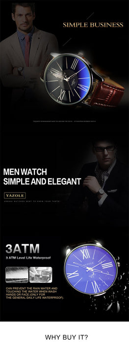 Top Brand Luxury  Yazole Watch Men Fashion Business Quartz-watch Minimalist Belt Male Watches