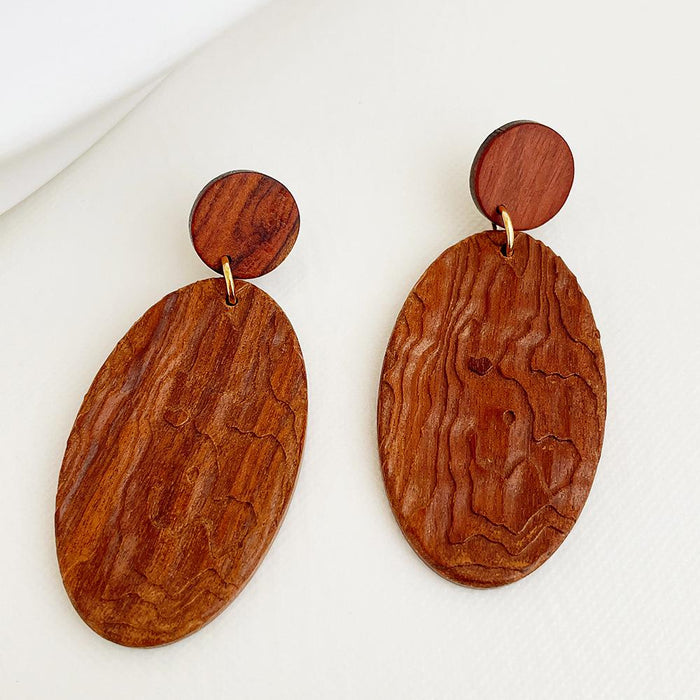 Vintage Log Bohemian Style Hollow Solid Wood Water Drop Earrings Jewelry