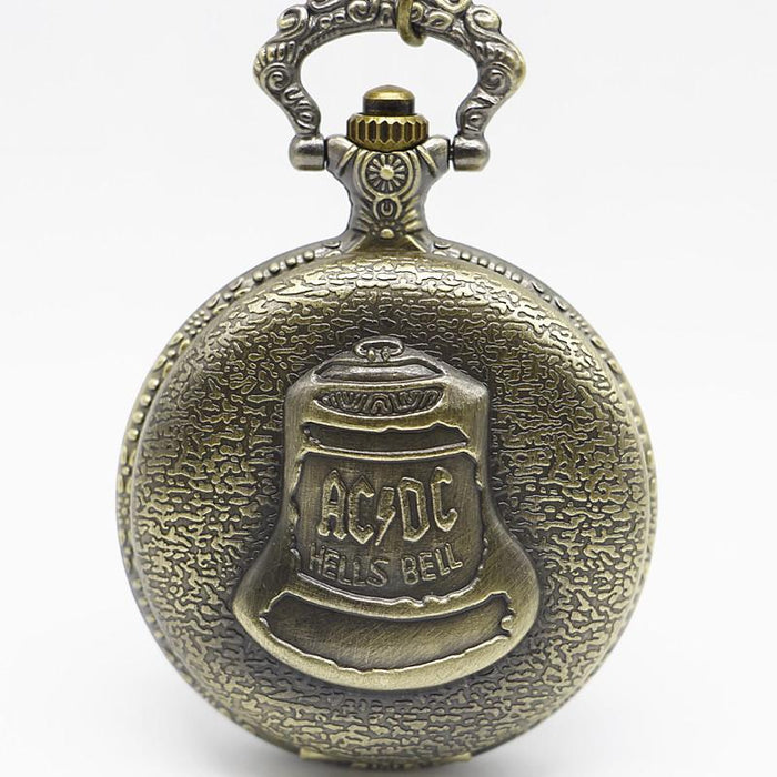 Bronze Pocketwatch Vintage ACDC Hells Bell Theme Quartz Pocket Watch Necklace Pendant For Men Children Gifts