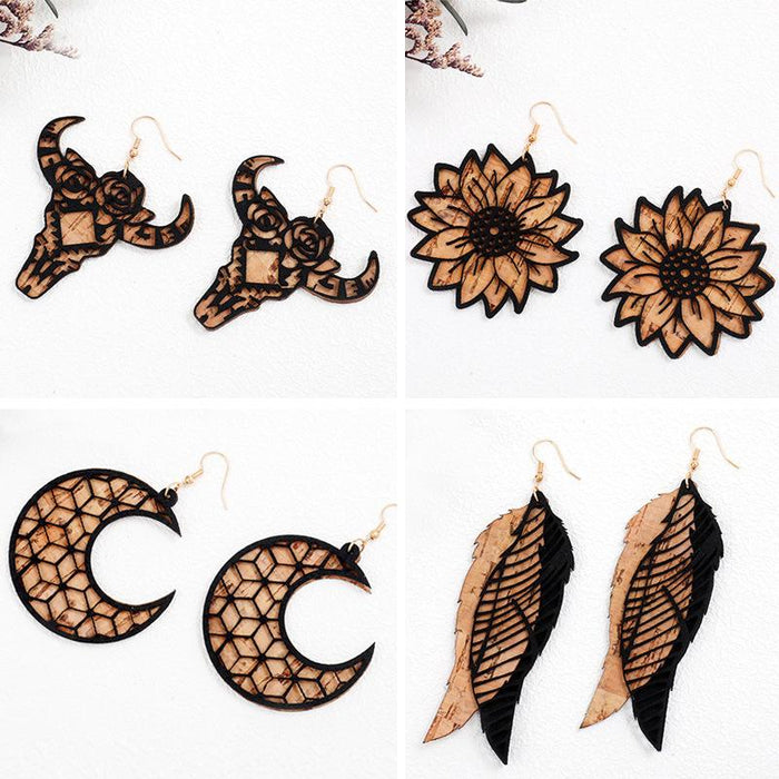New Vintage Leather Sunflower Women's Earrings
