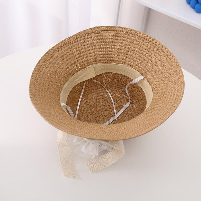 Summer Trendy Lace Cat Children's Grass Bucket Hat Bag Set