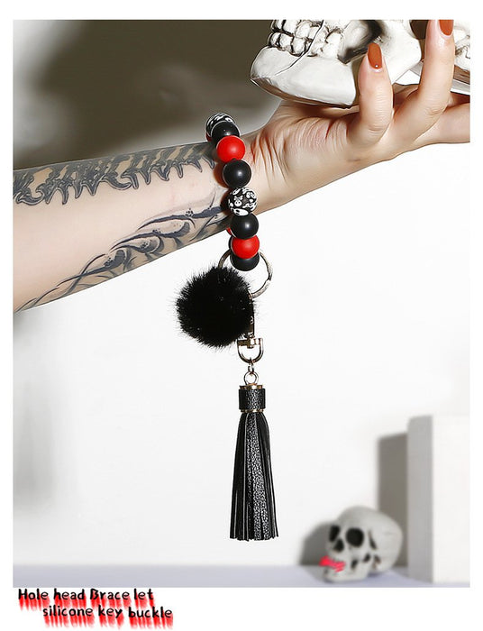Silicone Bead Ball Tassel Skull Bracelet Keychain