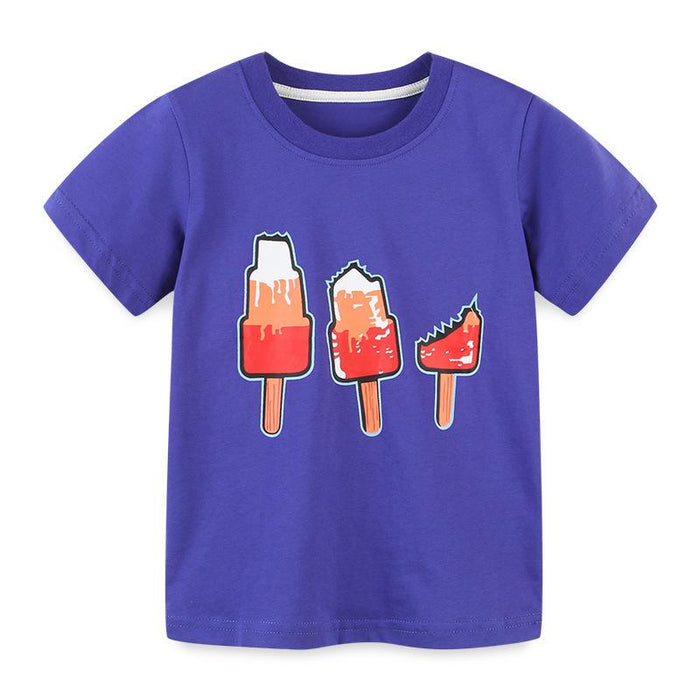 Children's short sleeved T-shirt knitted cotton cartoon round neck girls' T-shirt