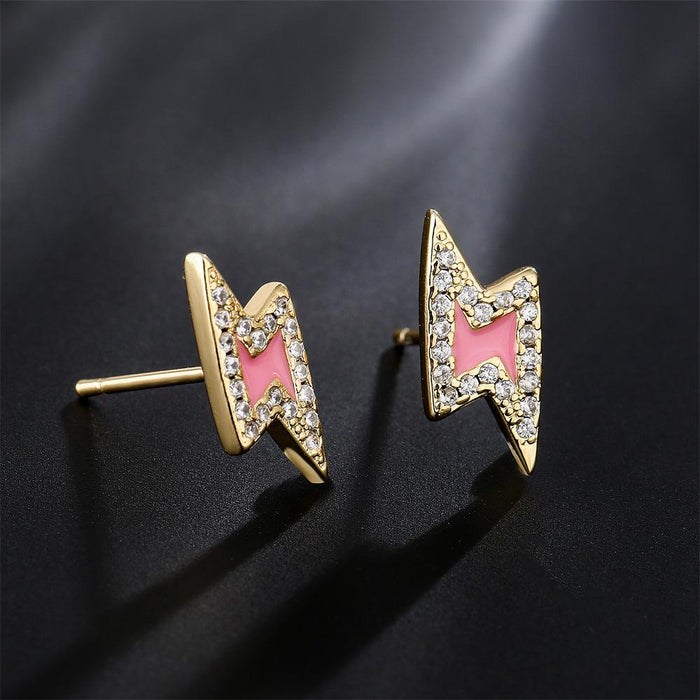 Popular oil dripping gold color zircon lightning Earrings