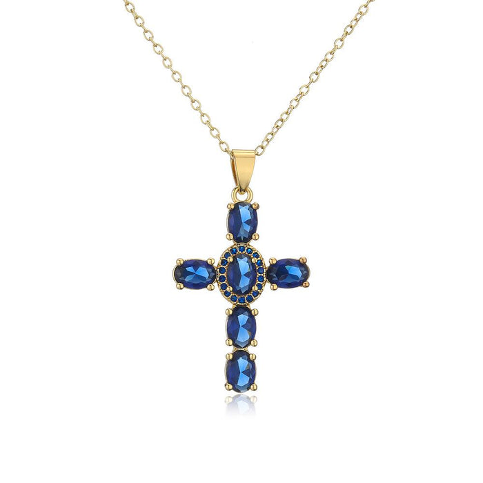 Fashion Personalized Color Zircon Cross Pendant Necklace