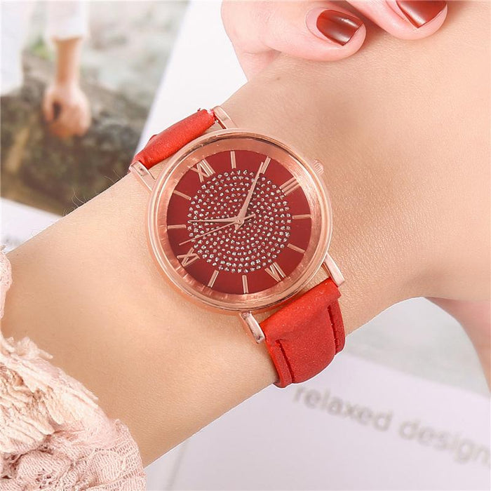 Women Watch Leather Ladies Fashion Simple Watches Quartz Starry Sky Dial Clock