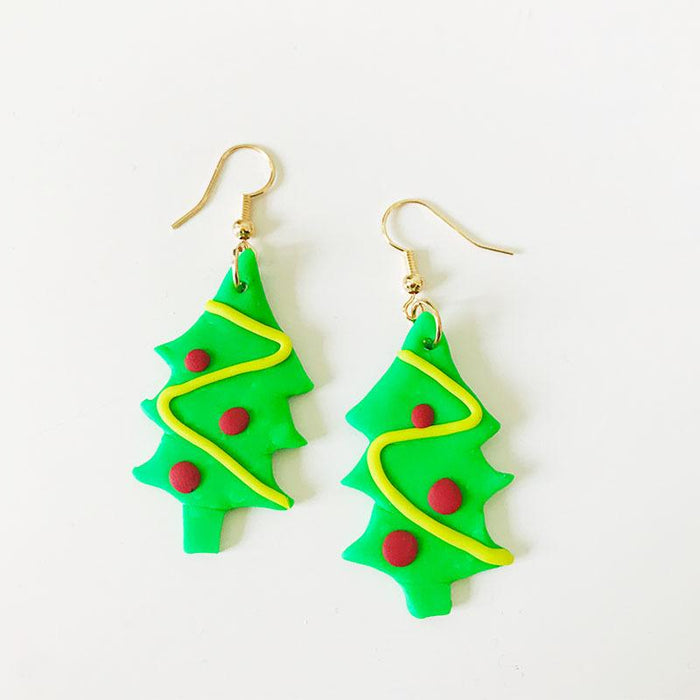 Green Handmade DIY Soft Clay Geometric Flower Earrings