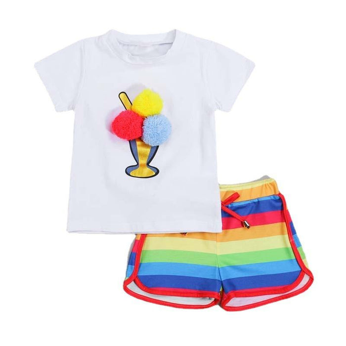 Ice cream short sleeve T-shirt rainbow shorts two piece set