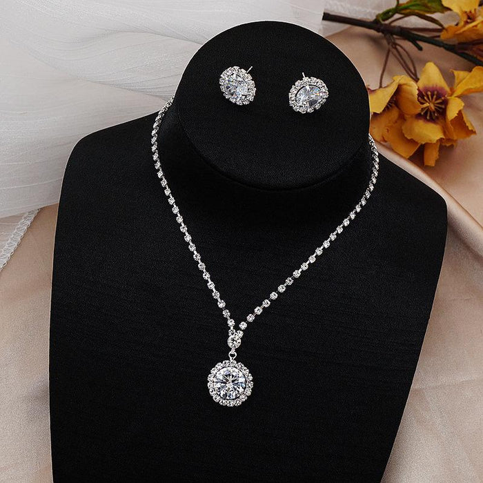 Zircon Rhinestone Necklace Earrings Jewelry Set