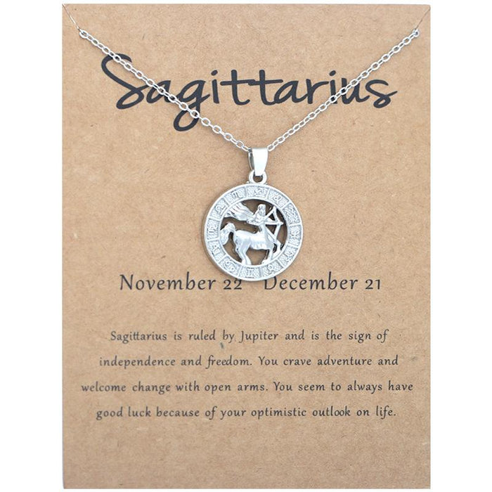 Zodiac 3D Image Pendant Card Clavicle Chain
