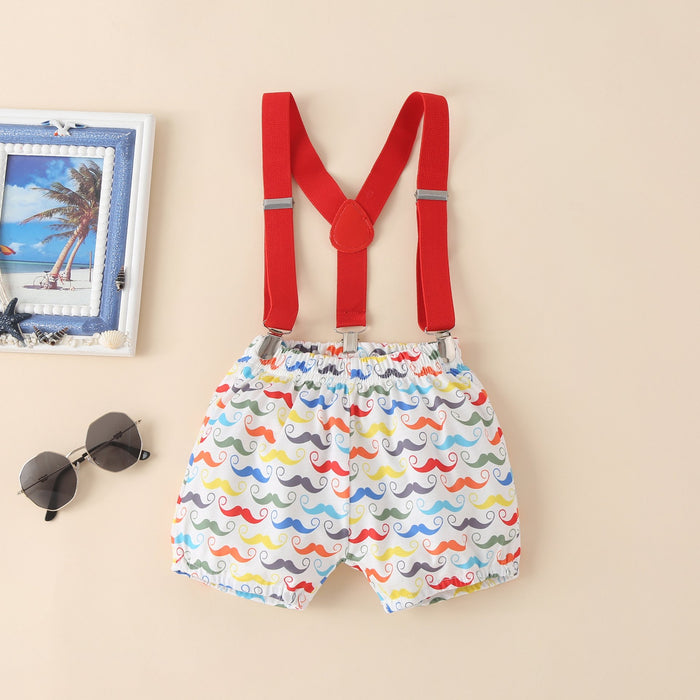 Pullover short sleeve strap cartoon printed shorts two piece set