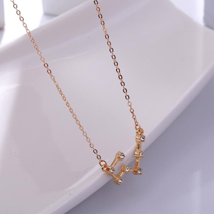 Twelve Constellations Diamond Inlaid Brown Card Clavicle Chain