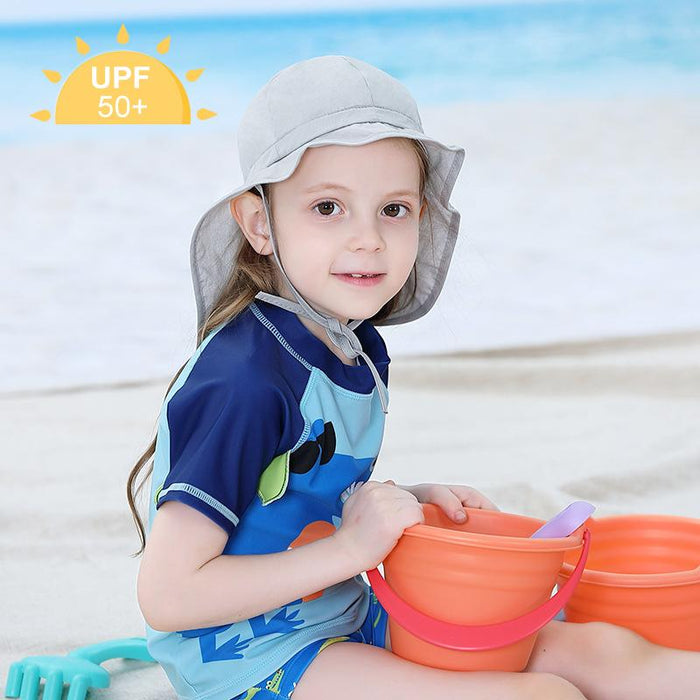 Summer Thin Grey Ruffled Outdoor Sunscreen Children's Shawl Hat