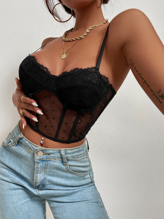 Sexy Lace Black Women Slim Fit Tank Top