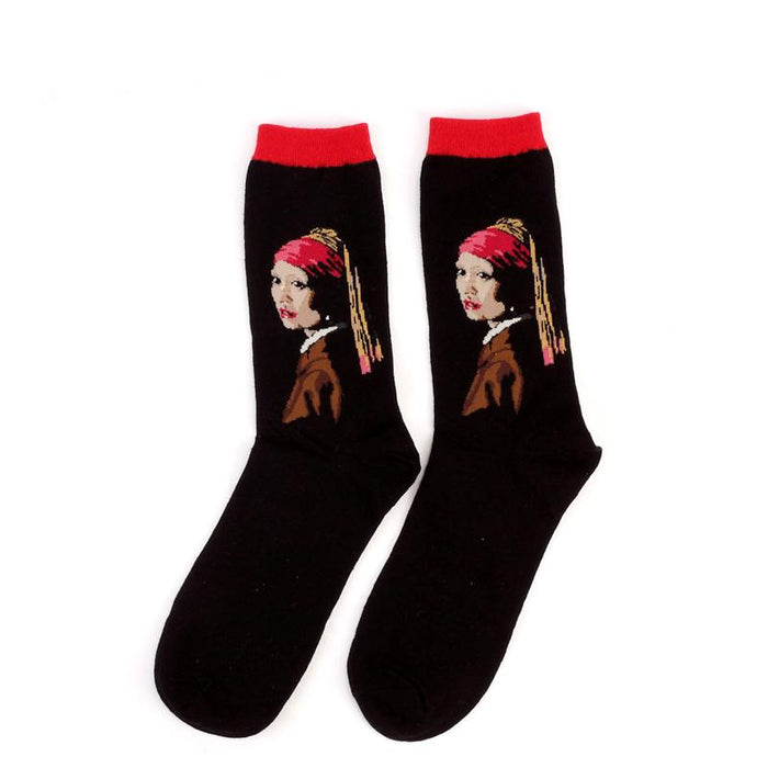 Winter Retro Women Art Van Gogh Mural World Famous Oil Painting Funny Socks