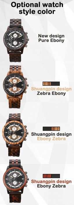 New Men's Business Multifunctional Luminous Large Dial Wooden Quartz Watch