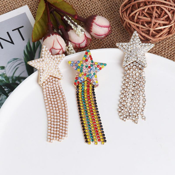 Female Jewelry Personality Exaggerated Pearl Tassel Earrings Accessories Inlaid Rhinestone