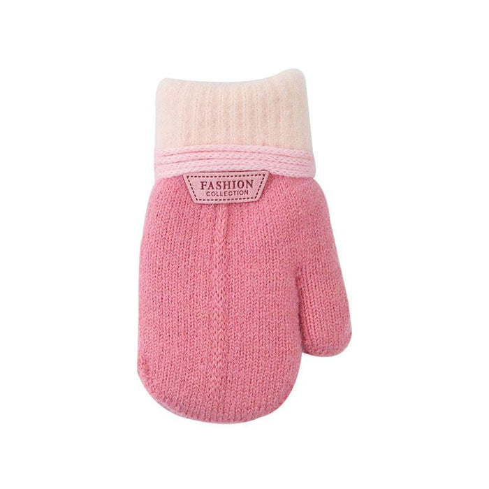 Winter Solid Thicken Plus Velvet Halter Gloves For Kids