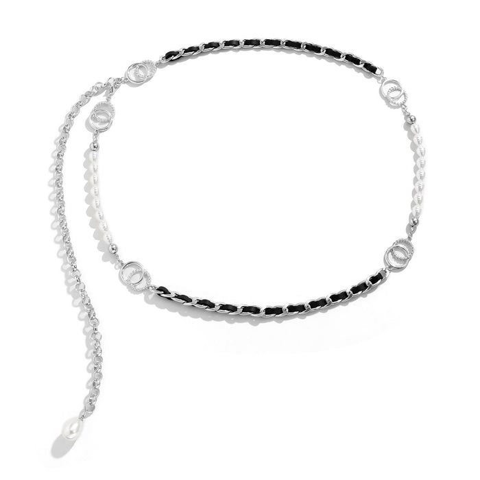Stitched Water Drop Pearl Flocking Fabric Temperament Waist Chain