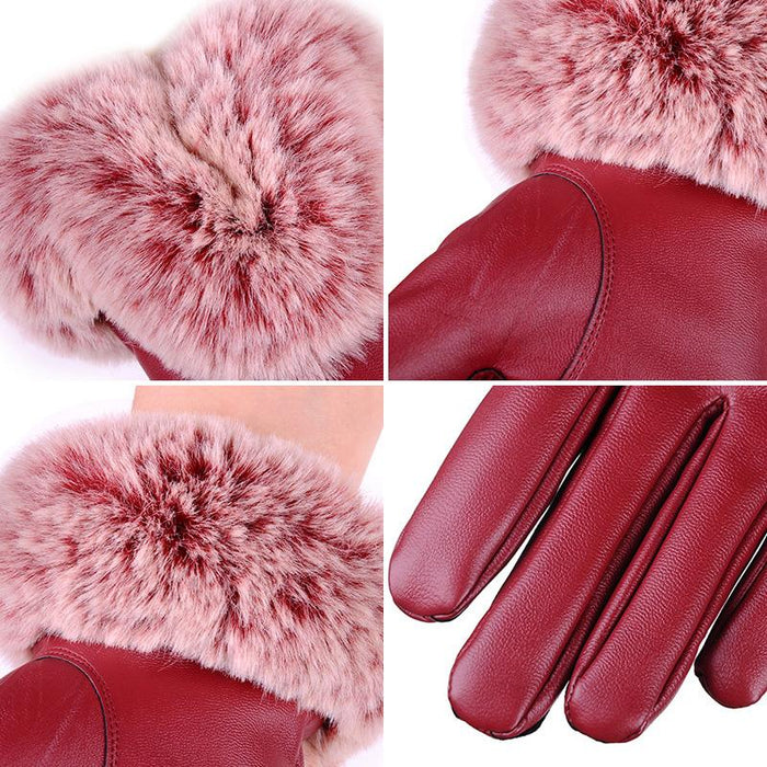 Women Winter Faux Rabbit Leather Gloves