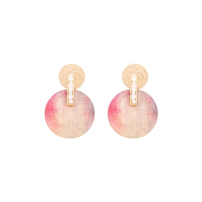 Simple and Elegant Geometric Circle Oil Painting Female Earrings