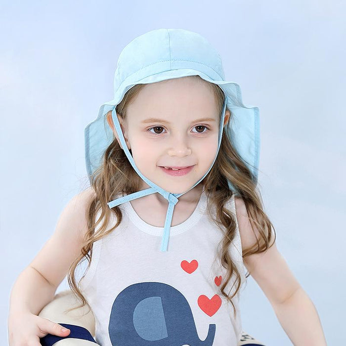 Light Blue Ruffled Thin Outdoor Sunscreen Children's Shawl Hat