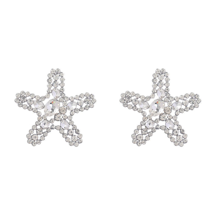 Summer Beach Rhinestone Starfish Alloy Stud Earrings