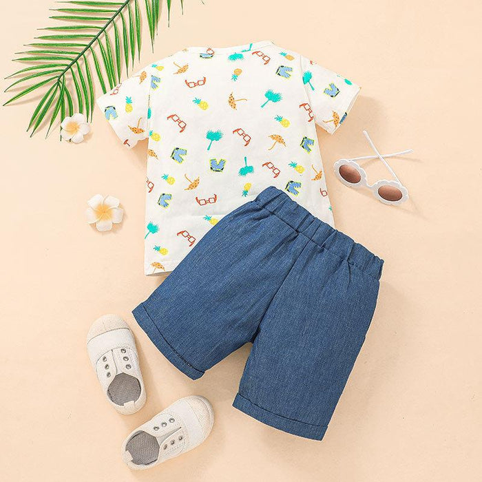 Children's Cartoon Printed T-shirt & Pants Suit