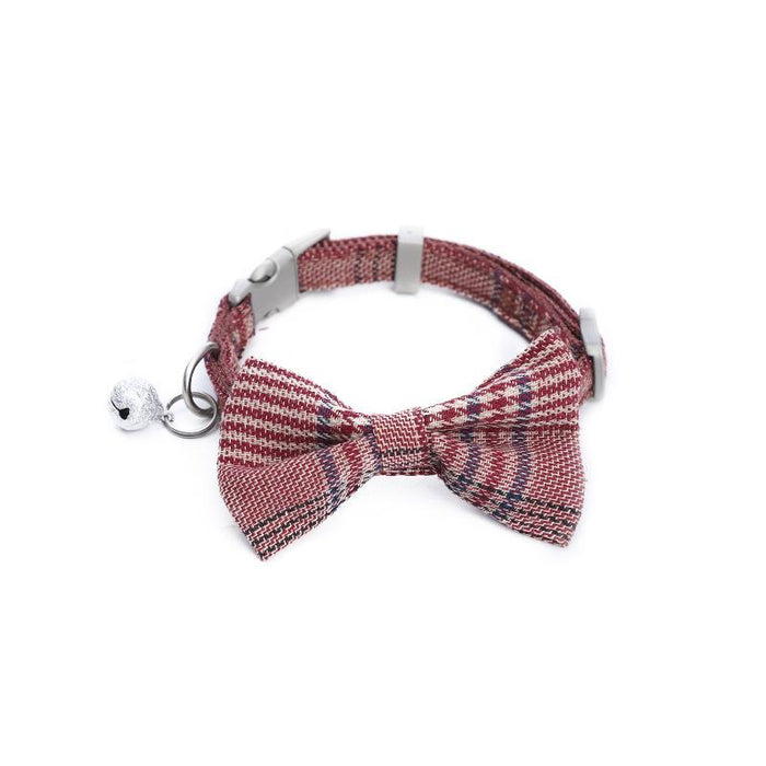 Plaid Bow-knot Small Dog Collar Perro Adjustable Polyester Puppy Collier Chien Medium Dog Pet Accessories Cats Products For Pets