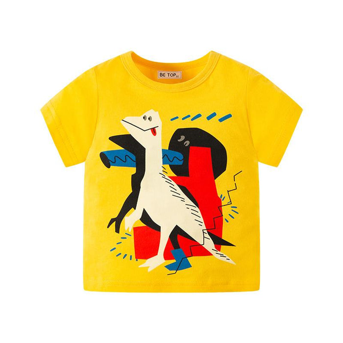 Children's short sleeved cotton T-shirt dinosaur print