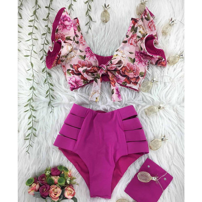 New Sexy Floral High Waist Split Backless Bikini