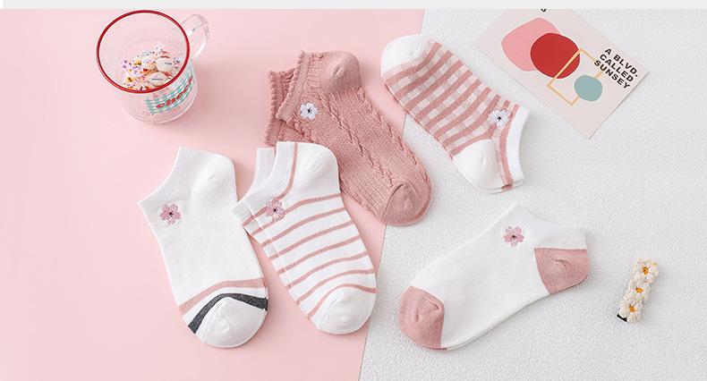 Summer Thin Cotton Socks Embroidered Shallow Striped Socks