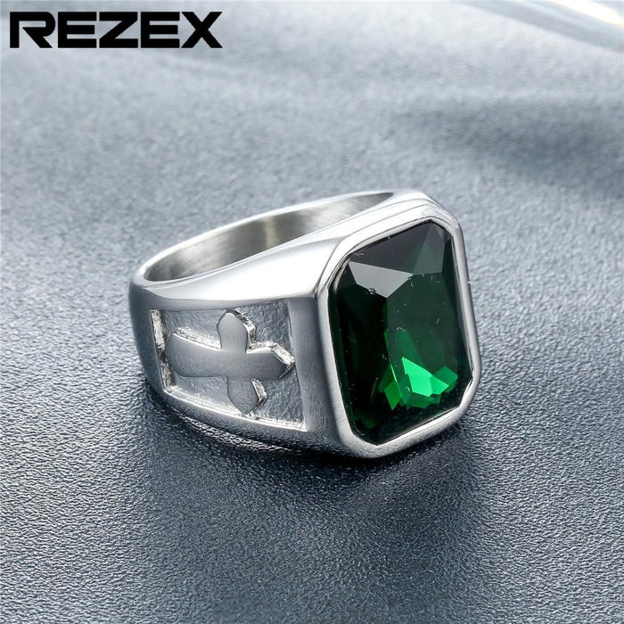 Personality Punk Cross Men's Titanium Steel Gem Ring Foreign Trade Jewelry