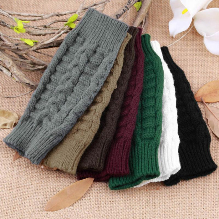 Half Finger Gloves for Women Winter Soft Warm Wool Knitting Arm Gloves