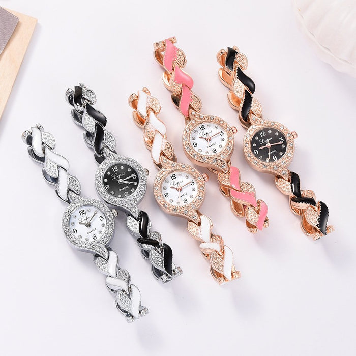 Luxury Vintage Ladies Bracelet Rhinestone Watch Women New Fashion Steel Quartz Clock