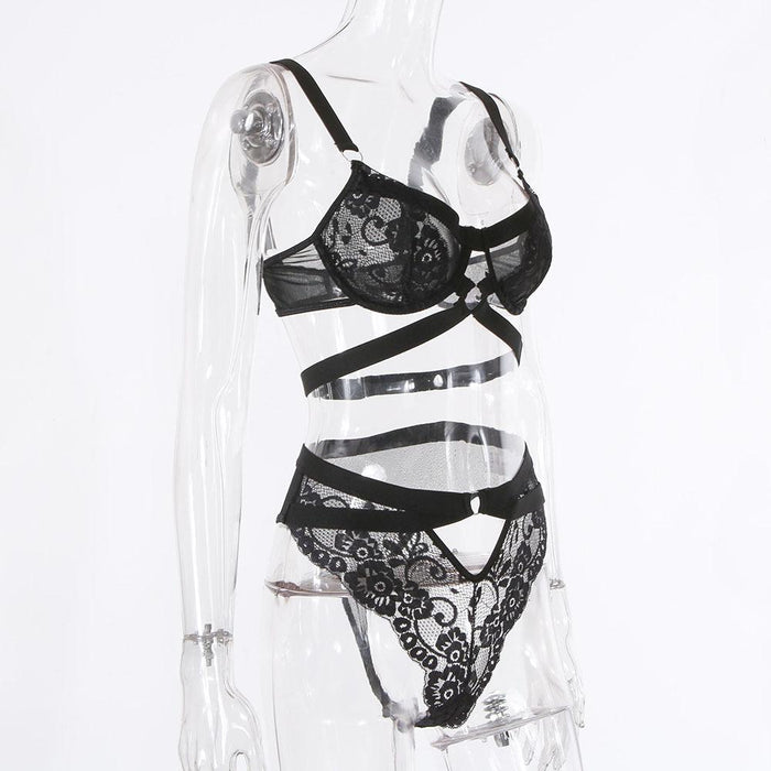 Women Lace Embroidered Flower Sexy Bra Lingerie Set