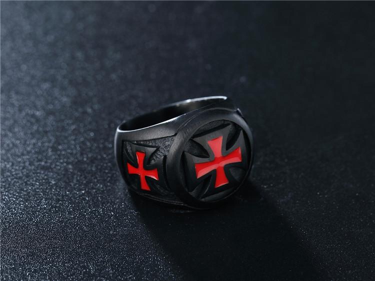 Personality Retro Punk Red Cross Frame Men's Black Titanium Steel Ring