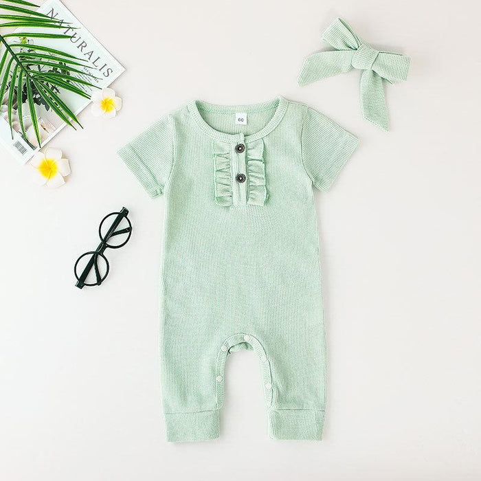 Casual Baby Girl Solid Color Short Sleeve Jumpsuit